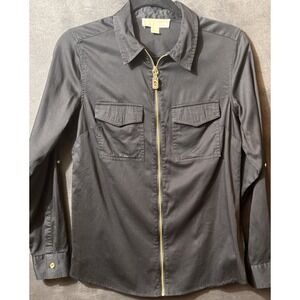 Michael Kors Zip Up Long Sleeve Top Black And Gold Size 4